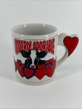 Vintage 90s "Udderly Adorable" Cow Heart Print Coffee Mug, Heart Handle
